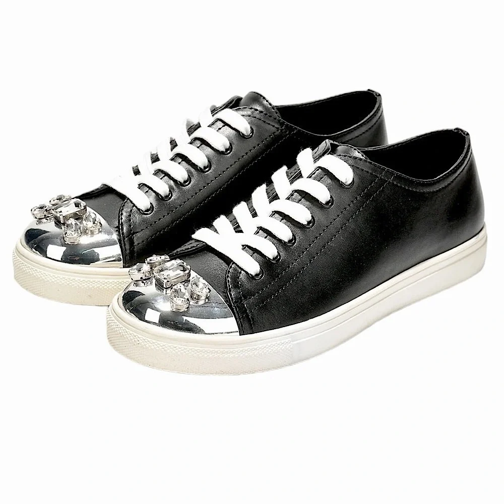 CAPE ROBBIN Faux Leather Jeweled Low Cut Sneakers Silver Cap Toe Size 11 …NWOT